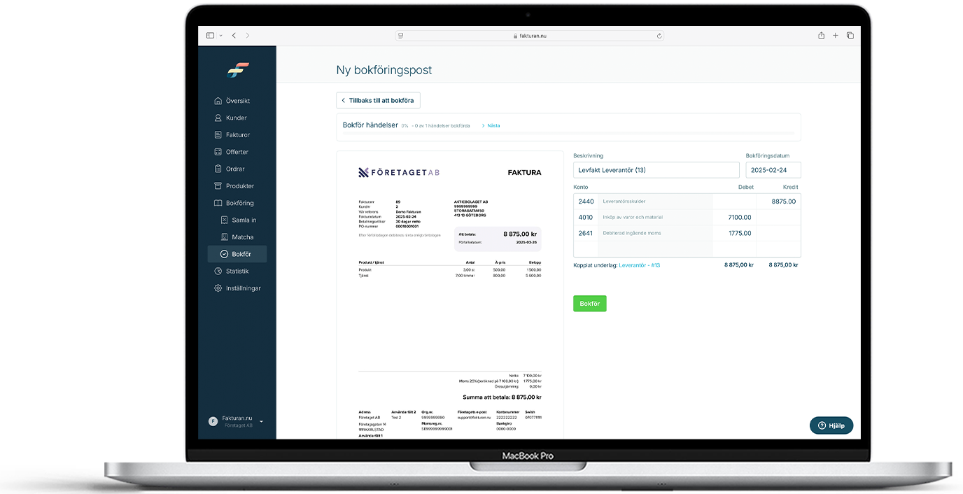 Skärmdump från bokföringsprogrammet