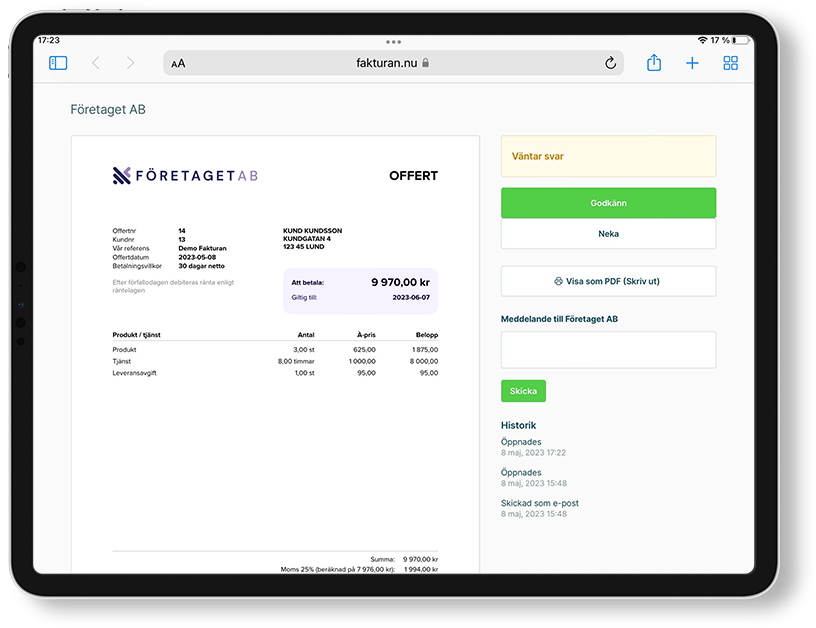 Offert visas på en ipad