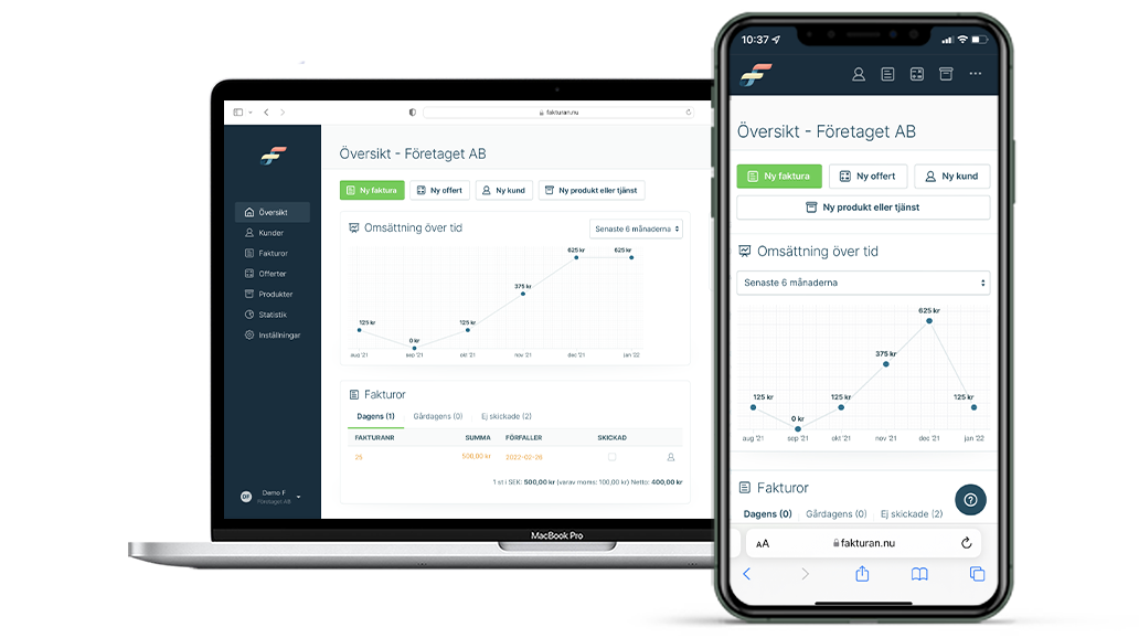 Enkelt att skicka fakturor från datorn eller mobilen