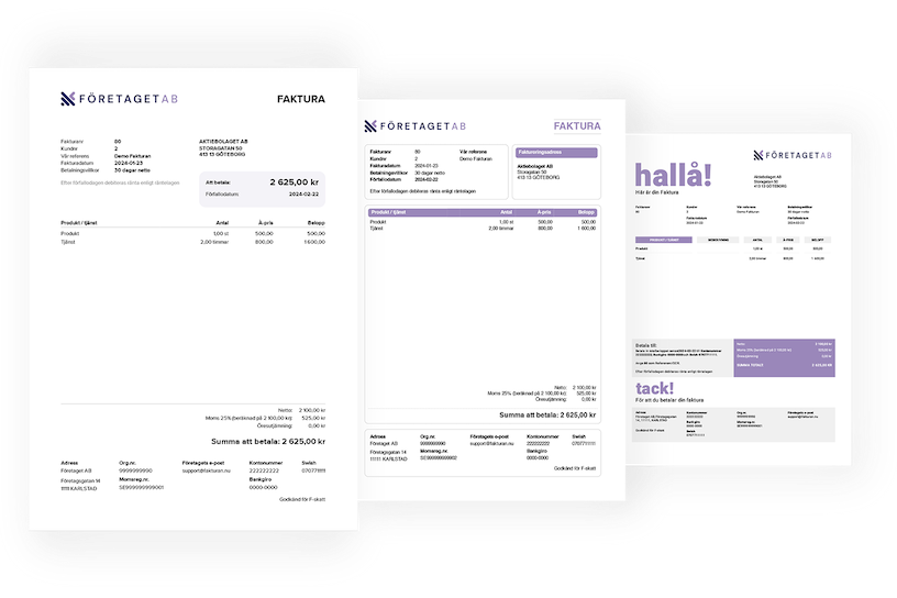Olika mallar för fakturor
